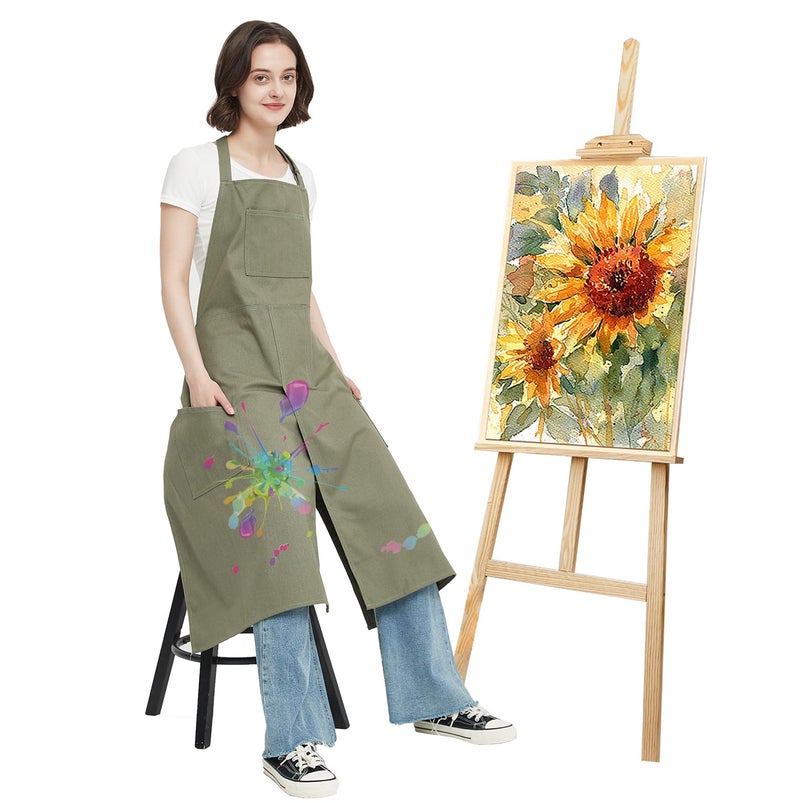 Jaspfct Pottery Apron Split Leg 43inch Artist Crafts Kitchen Florist Apron for Men Women MD028-Green L - Image 2